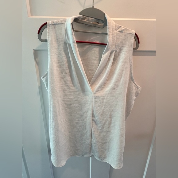 Calvin Klein Tops - Calvin Klein White Deep V-Neck Sleeveless Draped Blouse Top 100% Polyester Large